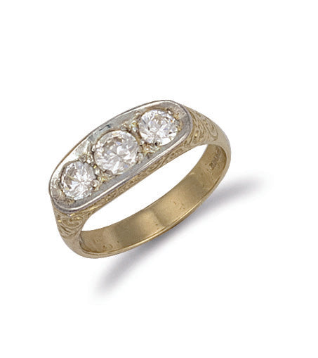 9ct Yellow Gold Gents 3 Stone Cubic Zirconia Ring