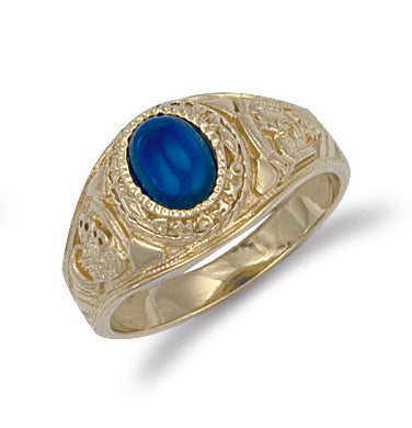 9ct Yellow Gold Blue Cabochon College Ring