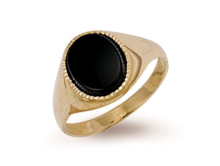 9ct Yellow Gold Plain Oval Black Stone Ring