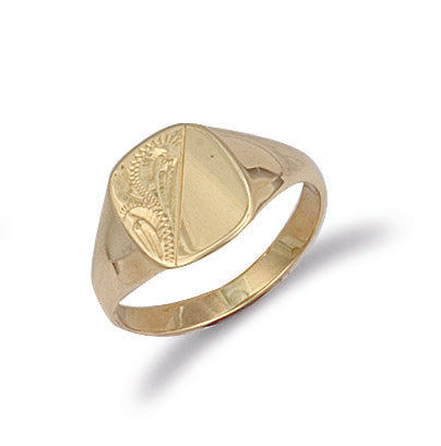 9ct Yellow Gold Cushion Engraved Maiden Signet Ring