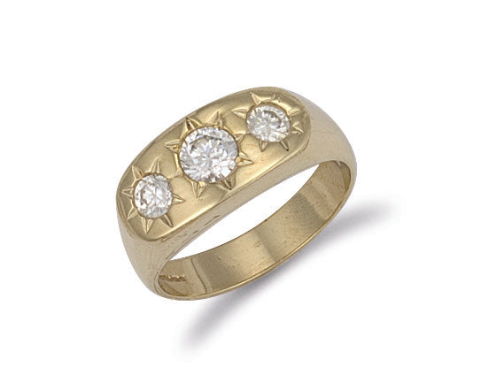 9ct Yellow Gold Gents 3 Stone Cubic Zirconia Ring