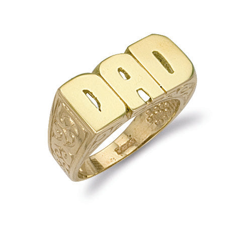 9ct Yellow Gold Patterned Sides Dad Ring