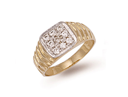 9ct Yellow Gold Square Top Gents Cubic Zirconia Ring