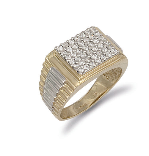 9ct Yellow Gold Square Top Gents Cubic Zirconia Ring