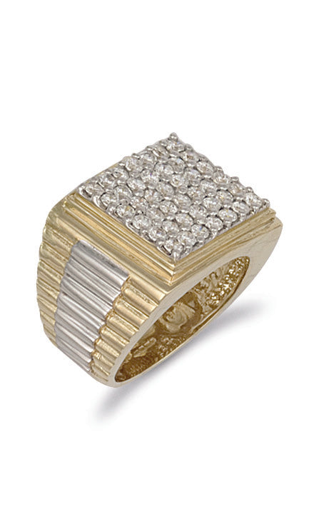 9ct Yellow Gold Square Top Gents Cubic Zirconia Ring