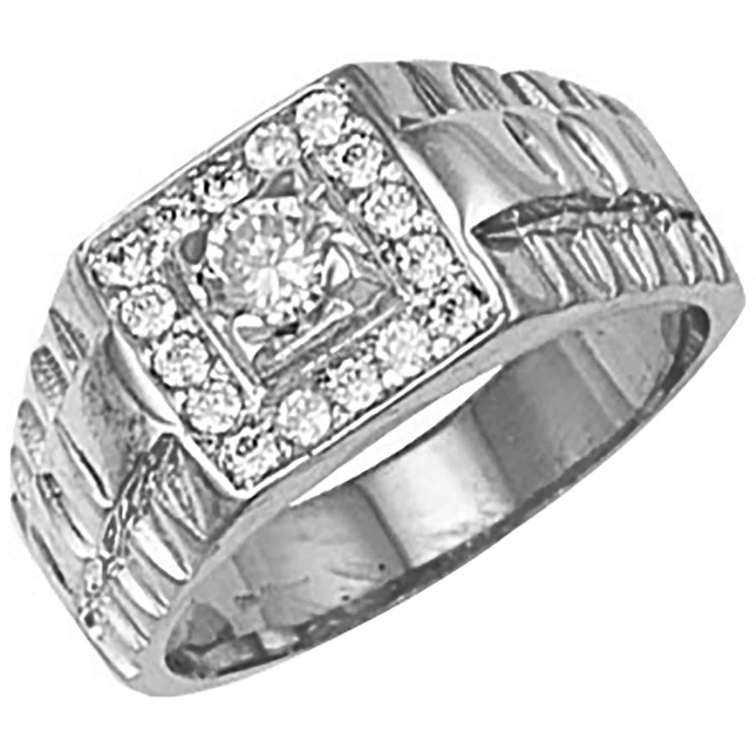 9ct White Gold Square Top Gents Cubic Zirconia Ring