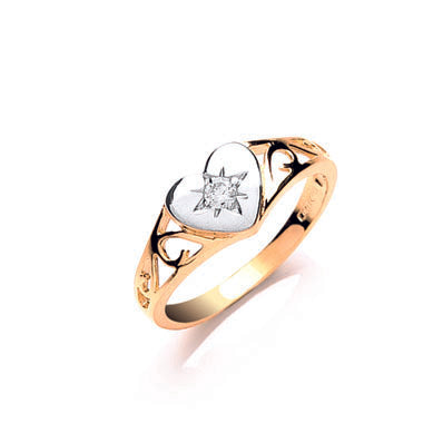 9ct Yellow Gold Baby Cubic Zirconia Heart Signet Ring