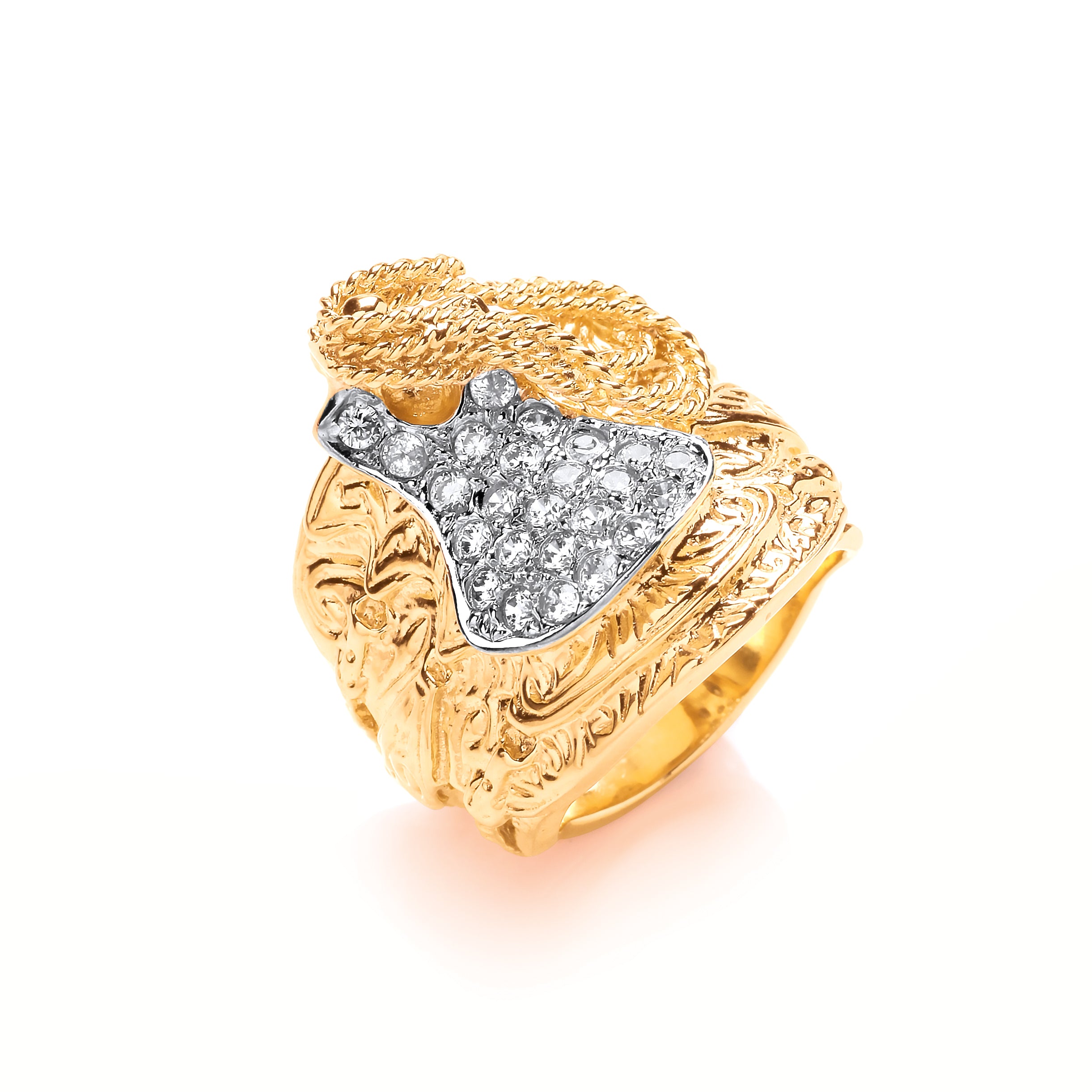 9ct Yellow Gold Cubic Zirconia Saddle Gents Ring