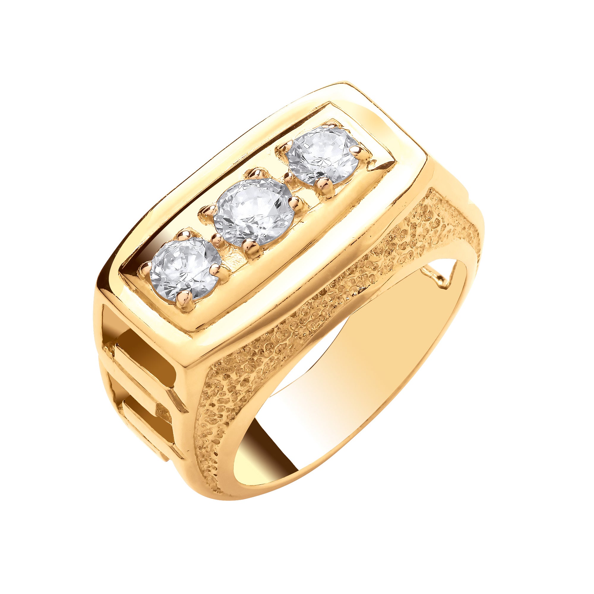 9ct Yellow Gold Rectangular Trilogy Gents Ring