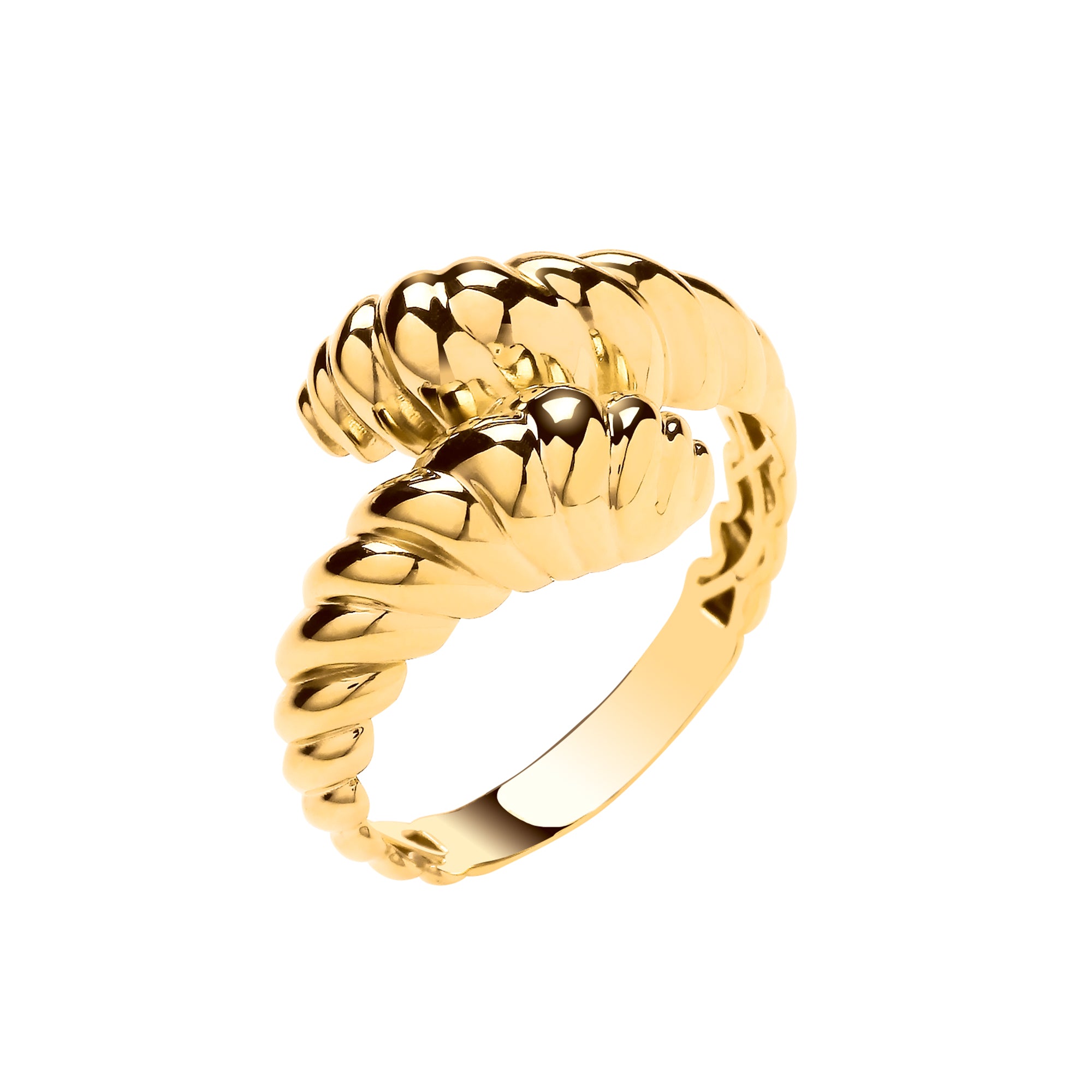 9ct Yellow Gold Cross Over Ribbed Ladies Ring