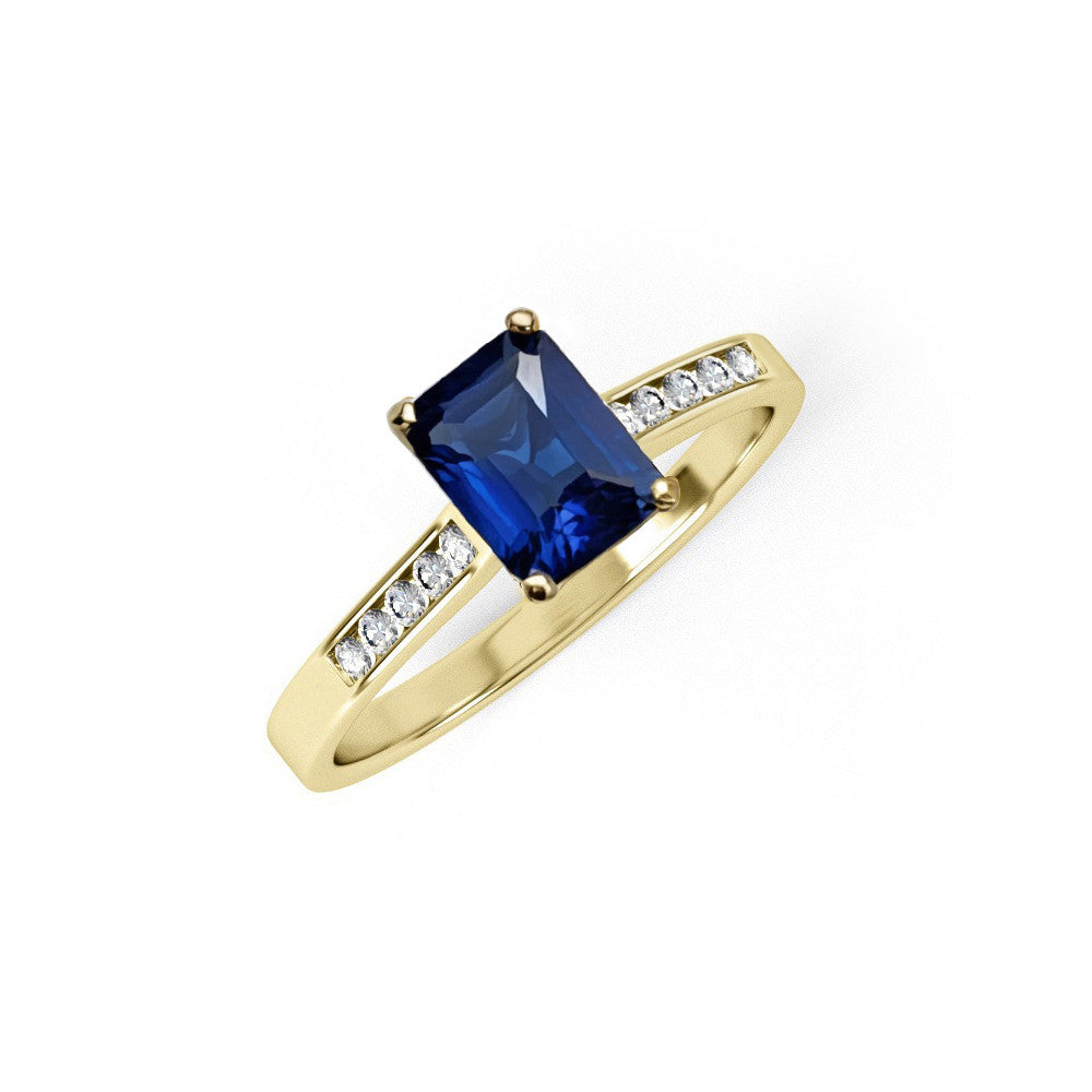 9ct Yellow Gold Emerald Cut Blue Cubic Zirconia Ring