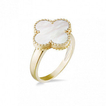 9ct Yellow Gold Mother of Pearl Clover Ladies Ring