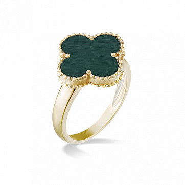 9ct Yellow Gold Malachite Clover Ladies Ring