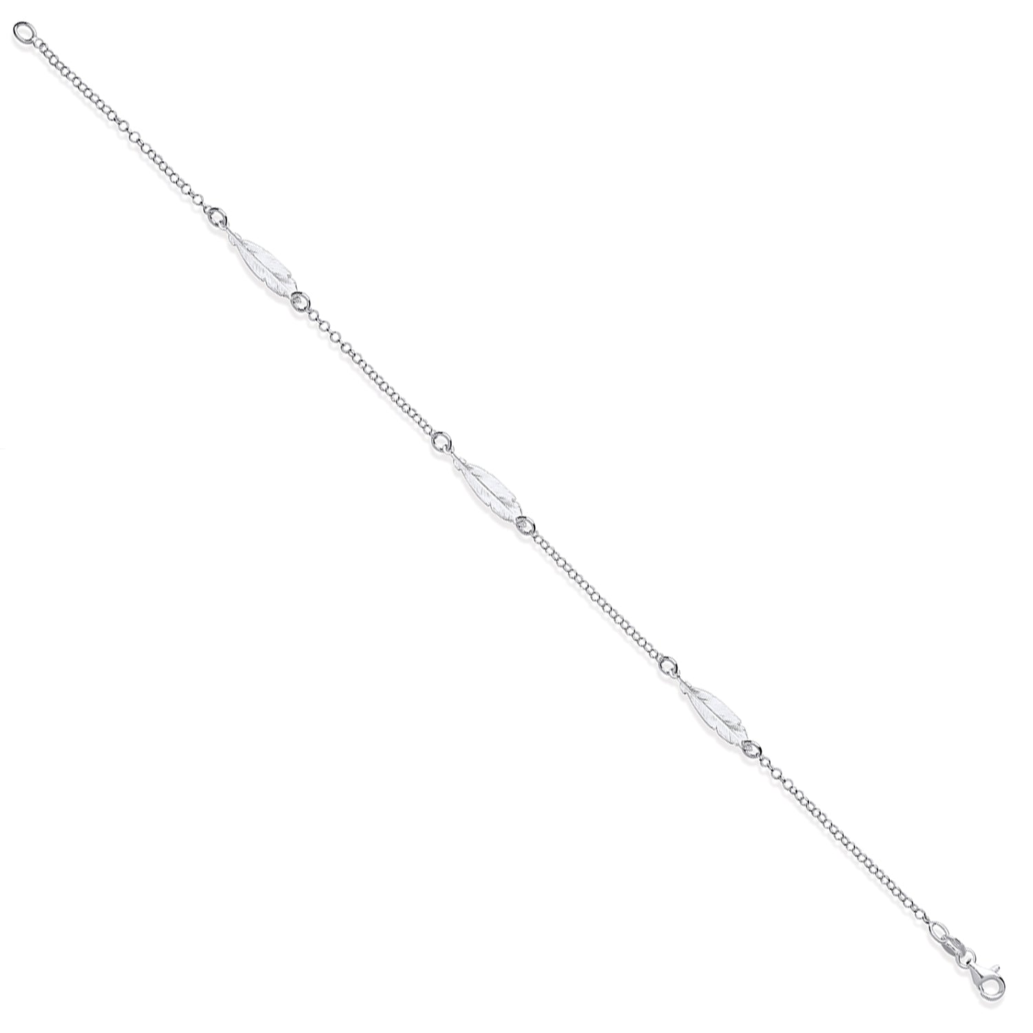 925 Sterling Silver Feather Anklet 10"