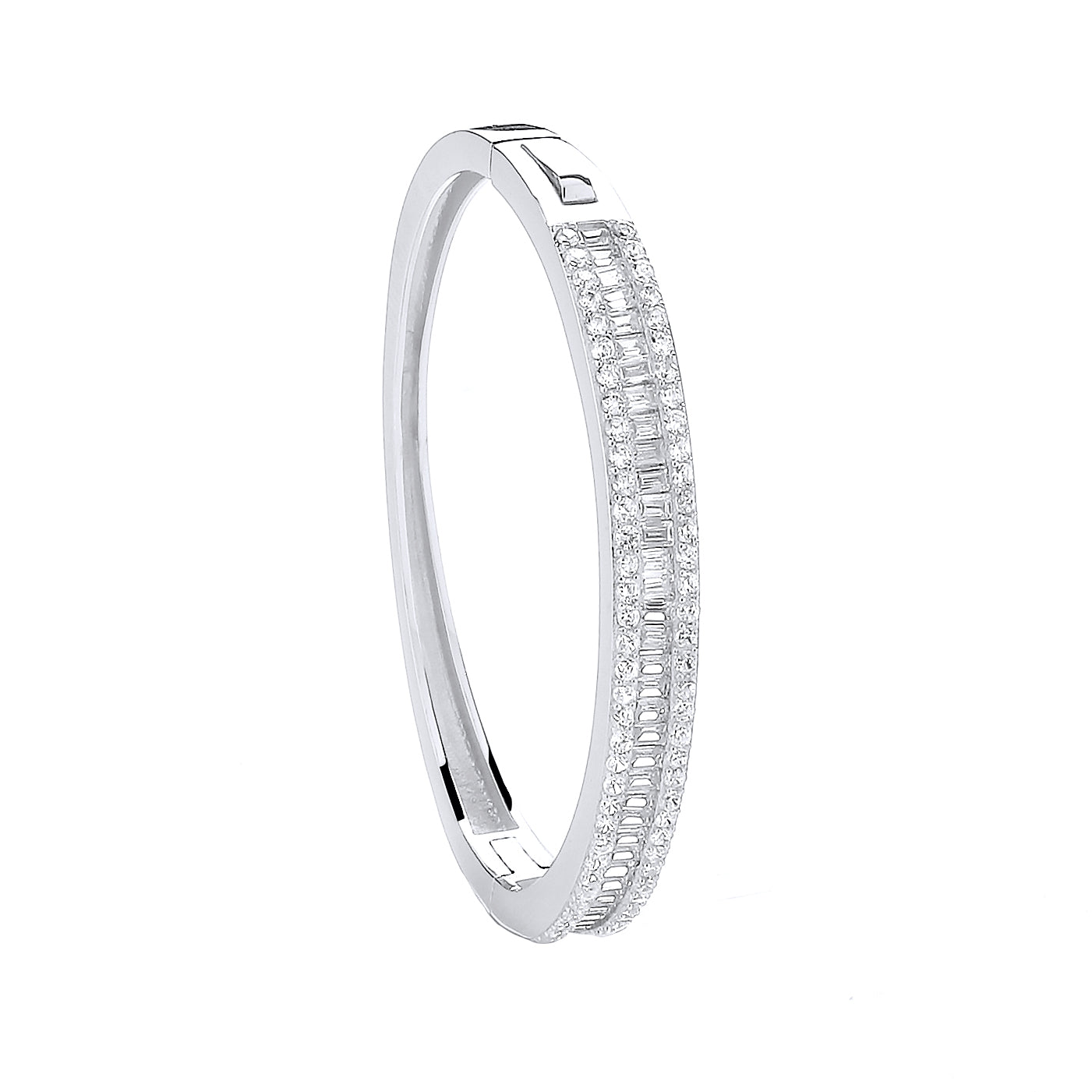 925 Sterling Silver 3 Row Cz Baguette Centre Baby Bangle