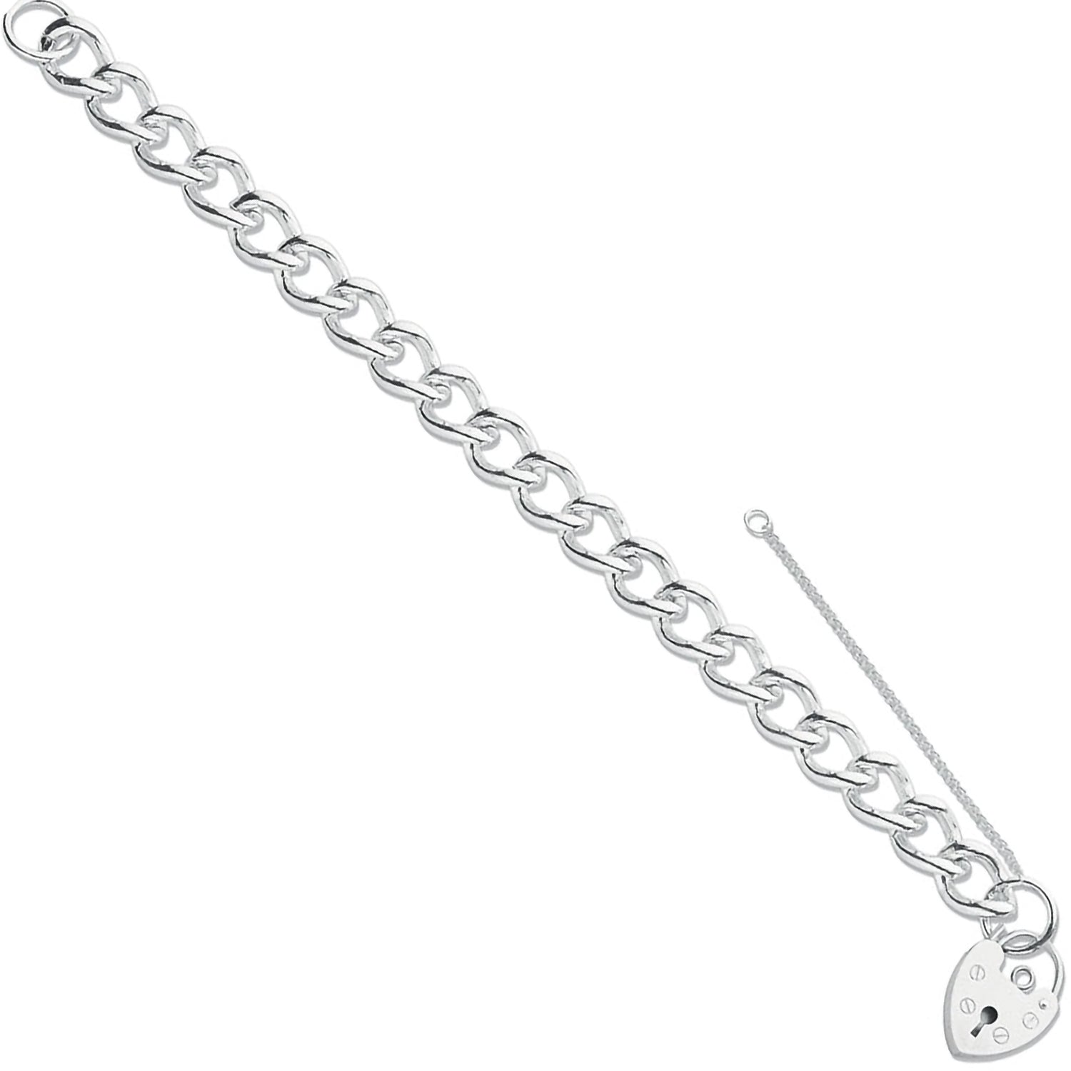 925 Sterling Silver Open Curb & Padlock Charm Bracelet