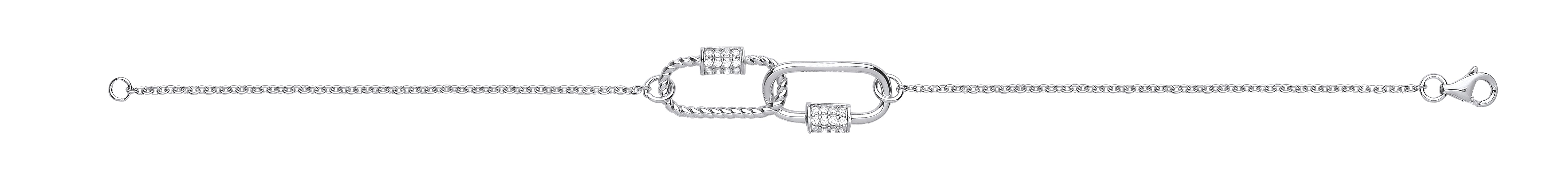 925 Sterling Silver Paper Clip CZ Ladies Bracelet