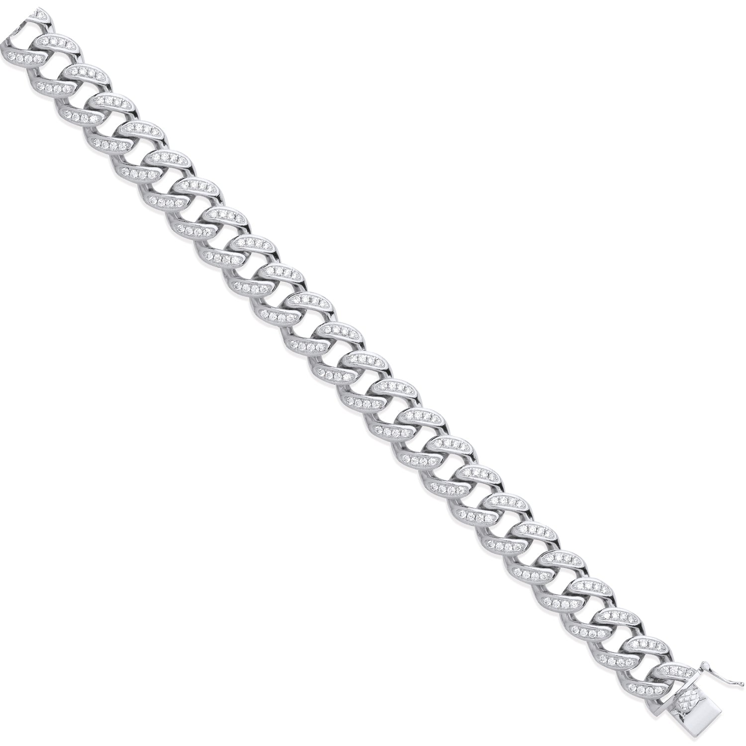 925 Sterling Silver 12.0mm Cubic Zirconia & Plain Back Link Curb Chain