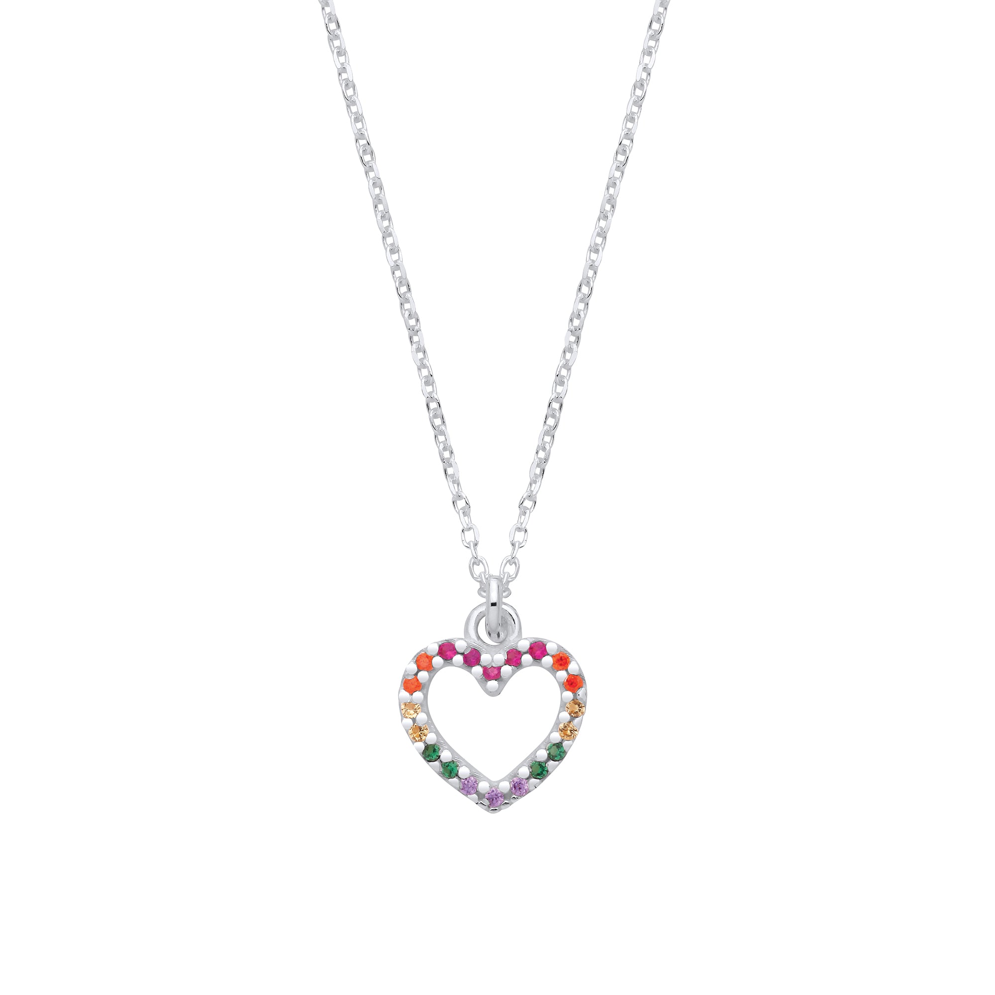 925 Sterling Silver Multi Colour Cubic Zirconia Heart Children's Necklace