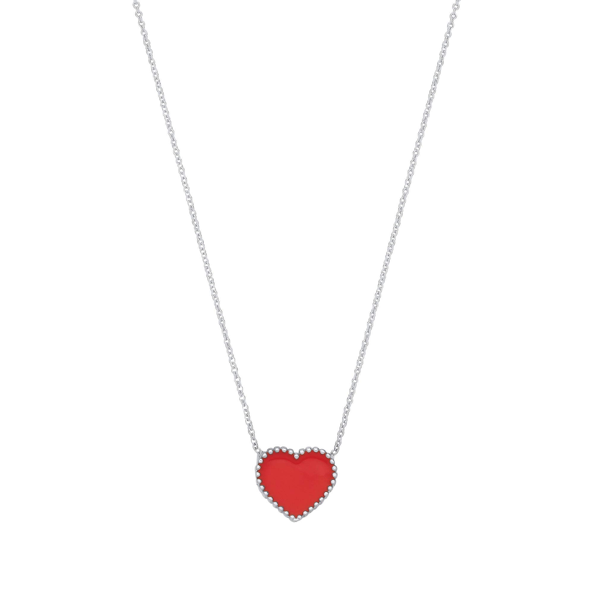 925 Sterling Silver Red Enamel Heart Pendant on Chain