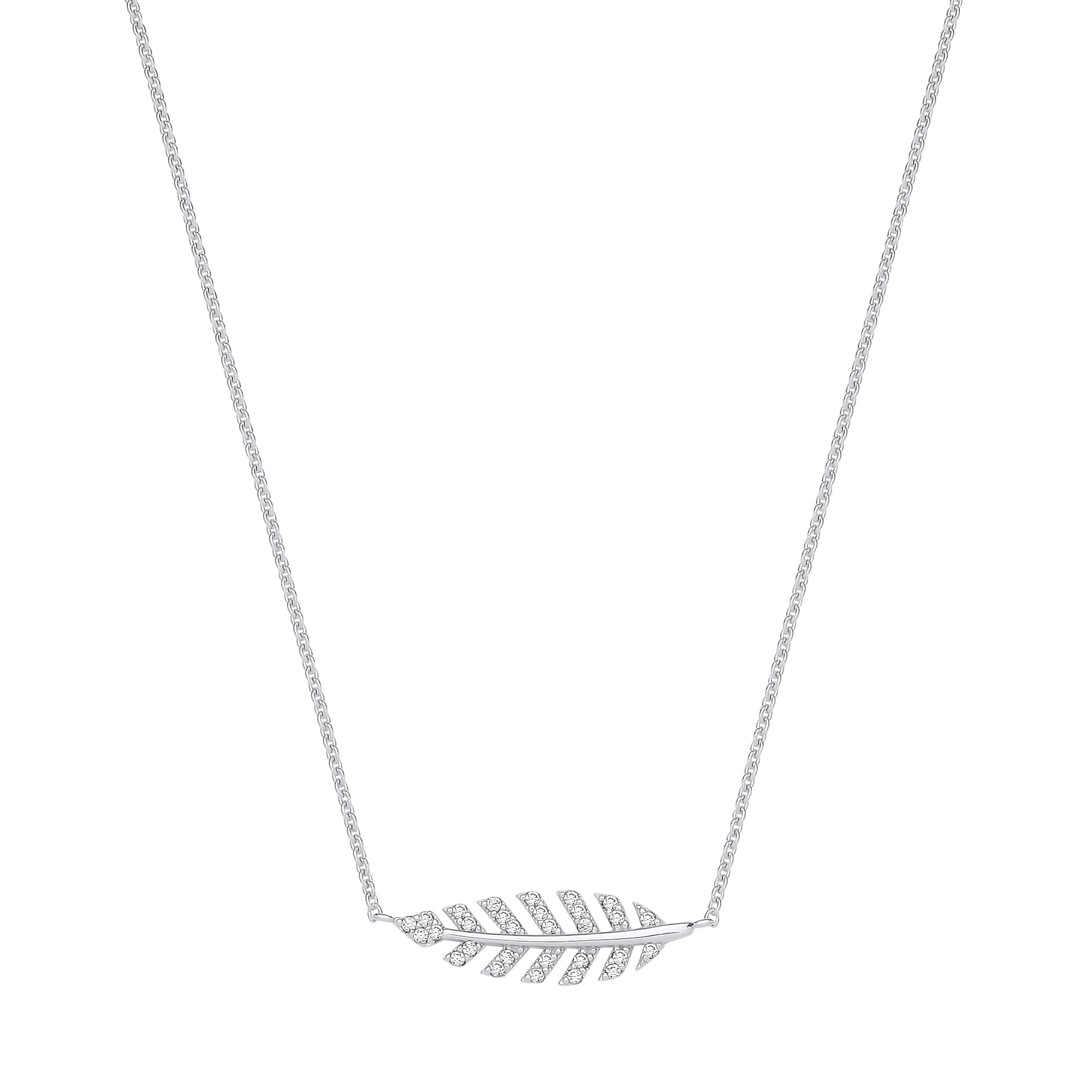 925 Sterling Silver Cubic Zirconia Feather Necklace