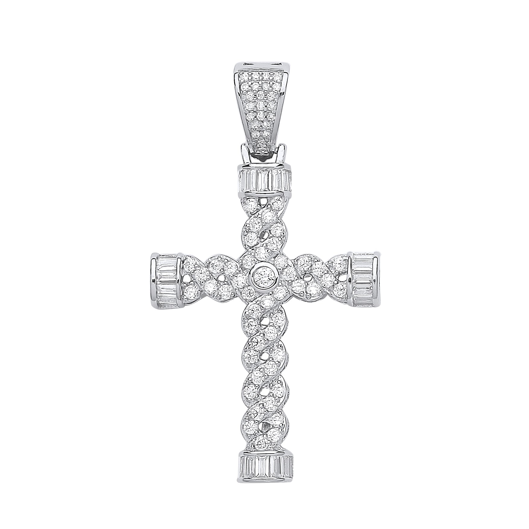 925 Sterling Silver Cz Cross Pendant with Chain