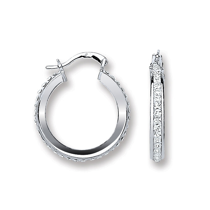 925 Sterling Silver Single Row Crystal Hoop Earrings