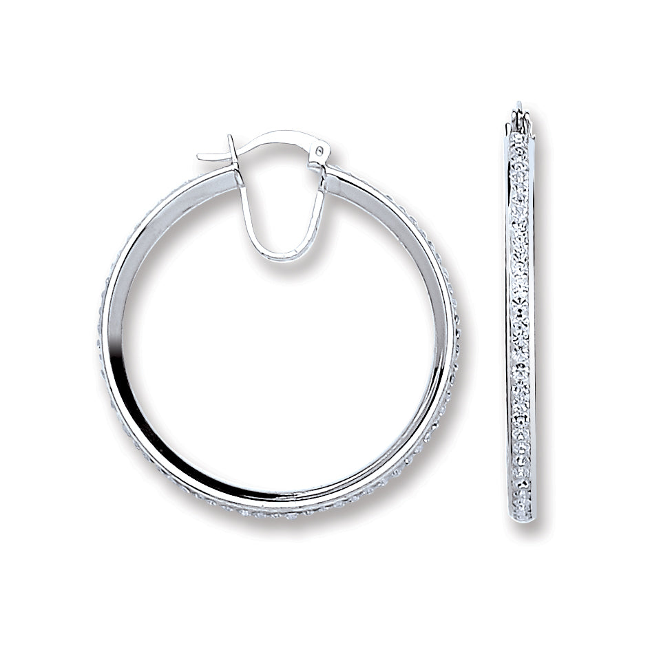 925 Sterling Silver Single Row Crystal Hoop Earrings