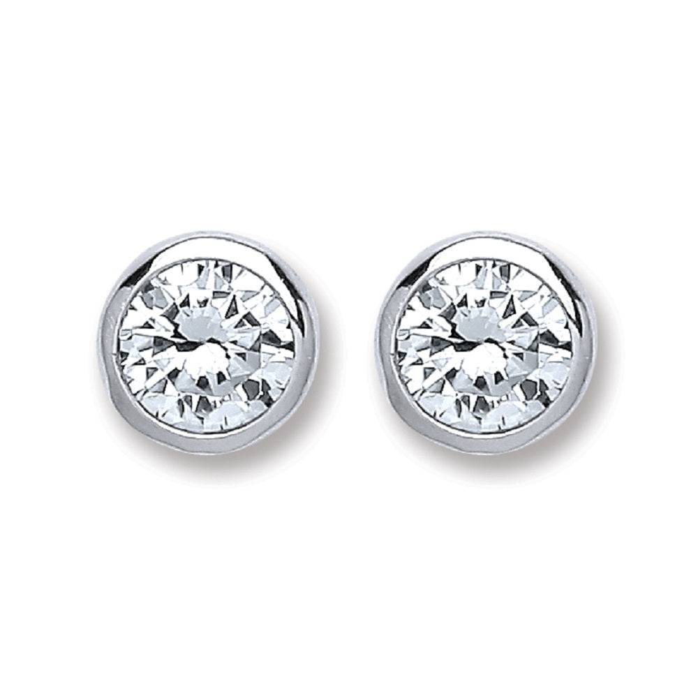 925 Sterling Silver Round Brilliant Cut Rub Over Setting 6mm Cubic Zirconia Stud