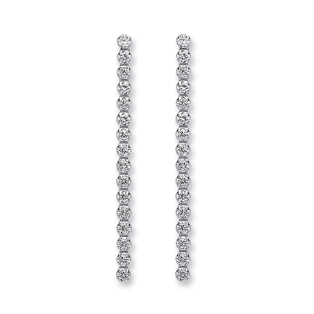 925 Sterling Silver Single Row Cubic Zirconia Drop Earrings