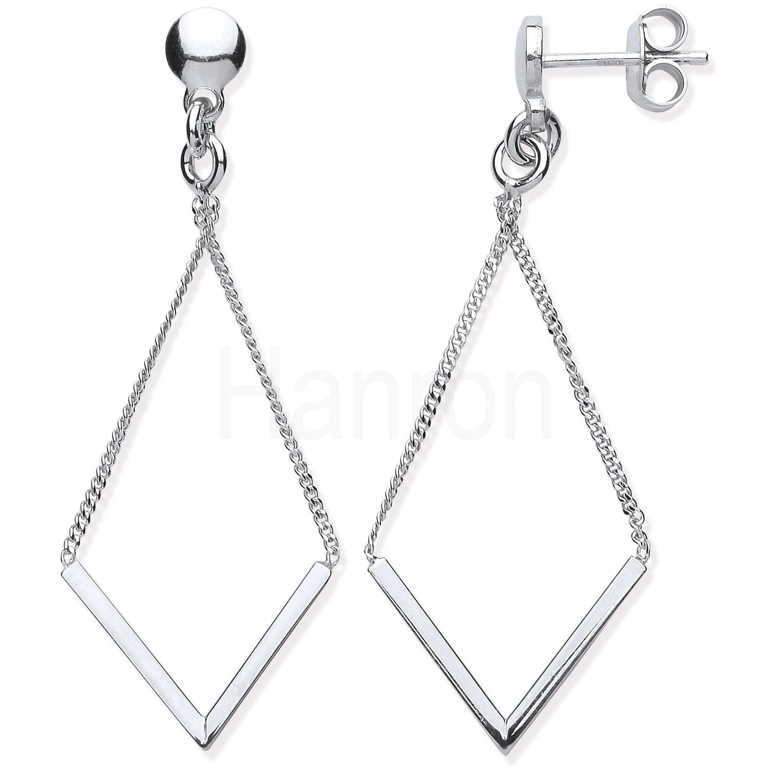 925 Sterling Silver Diamond Shape Chain Drop Earrings