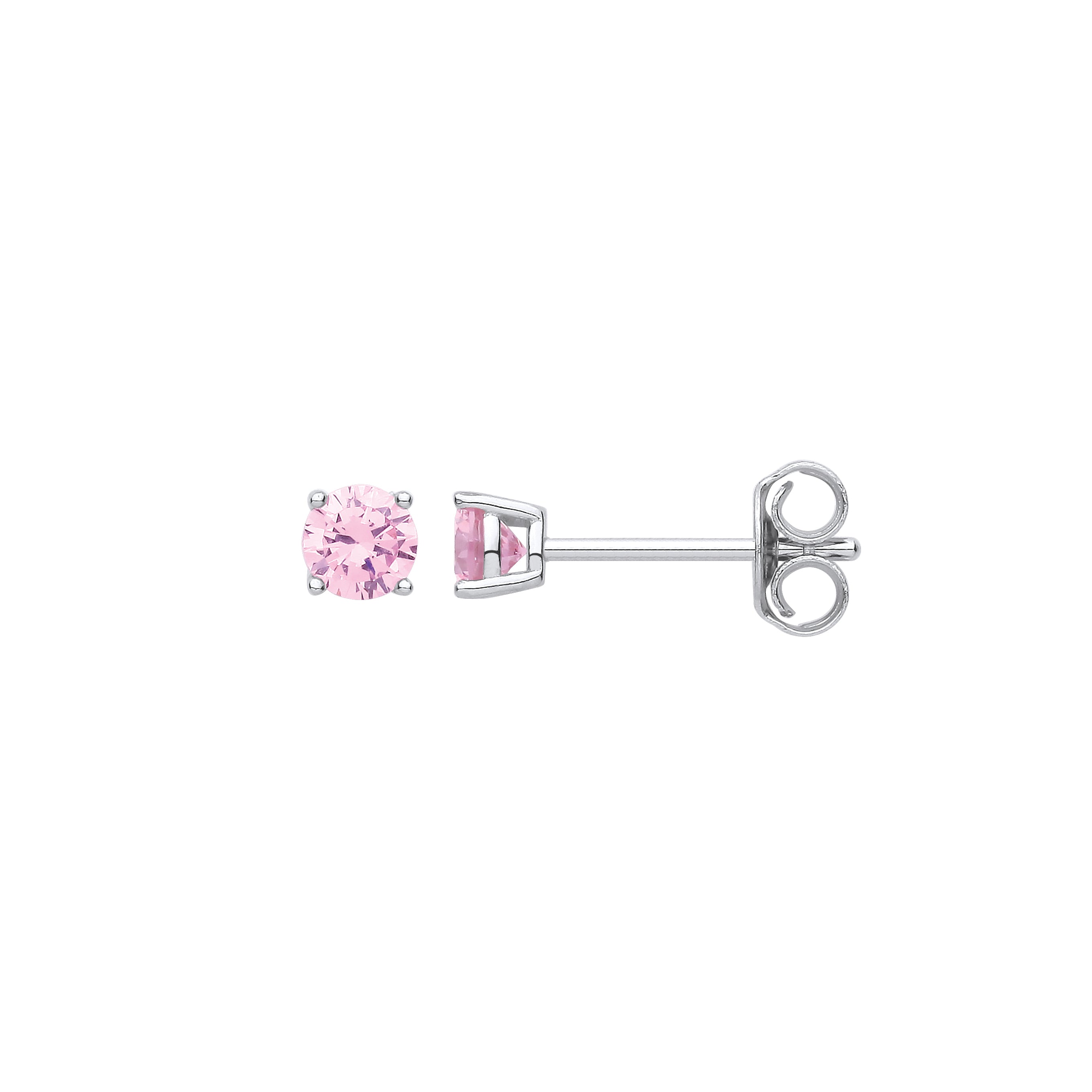 925 Sterling Silver Pink Cubic Zirconia Round Brilliant 4mm Studs