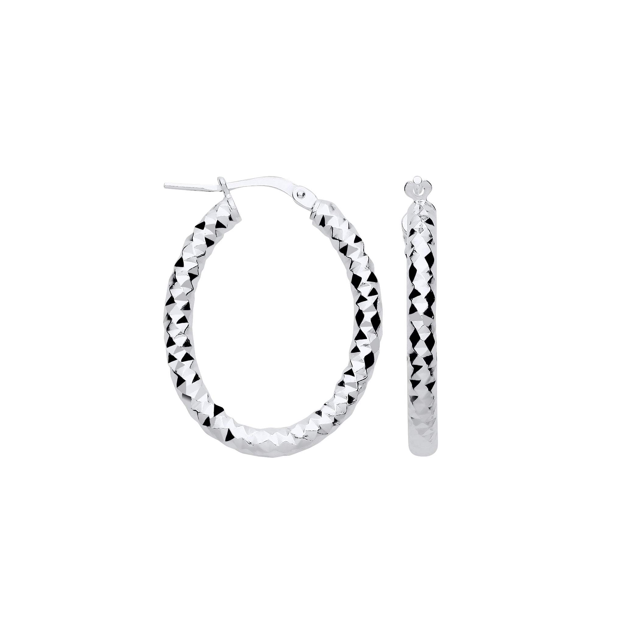 925 Sterling Silver Diamond Cut Creole Hoop Earrings