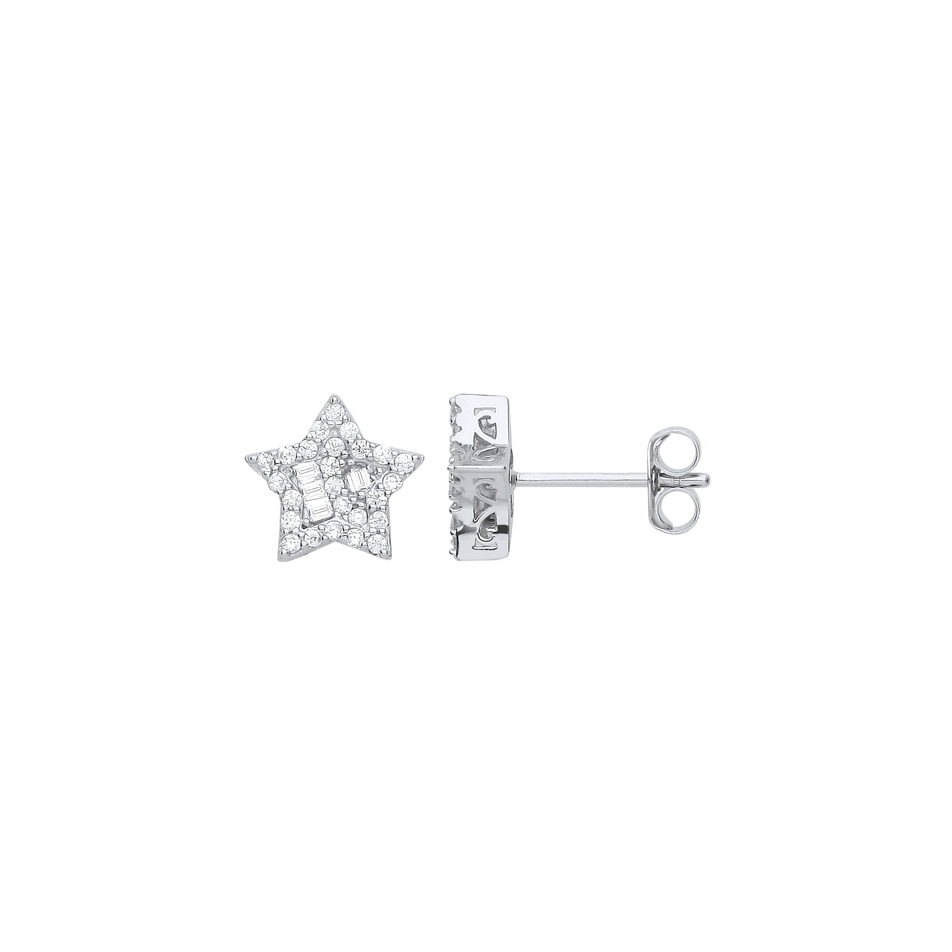 925 Sterling Silver Cubic Zirconia Star Stud Earrings