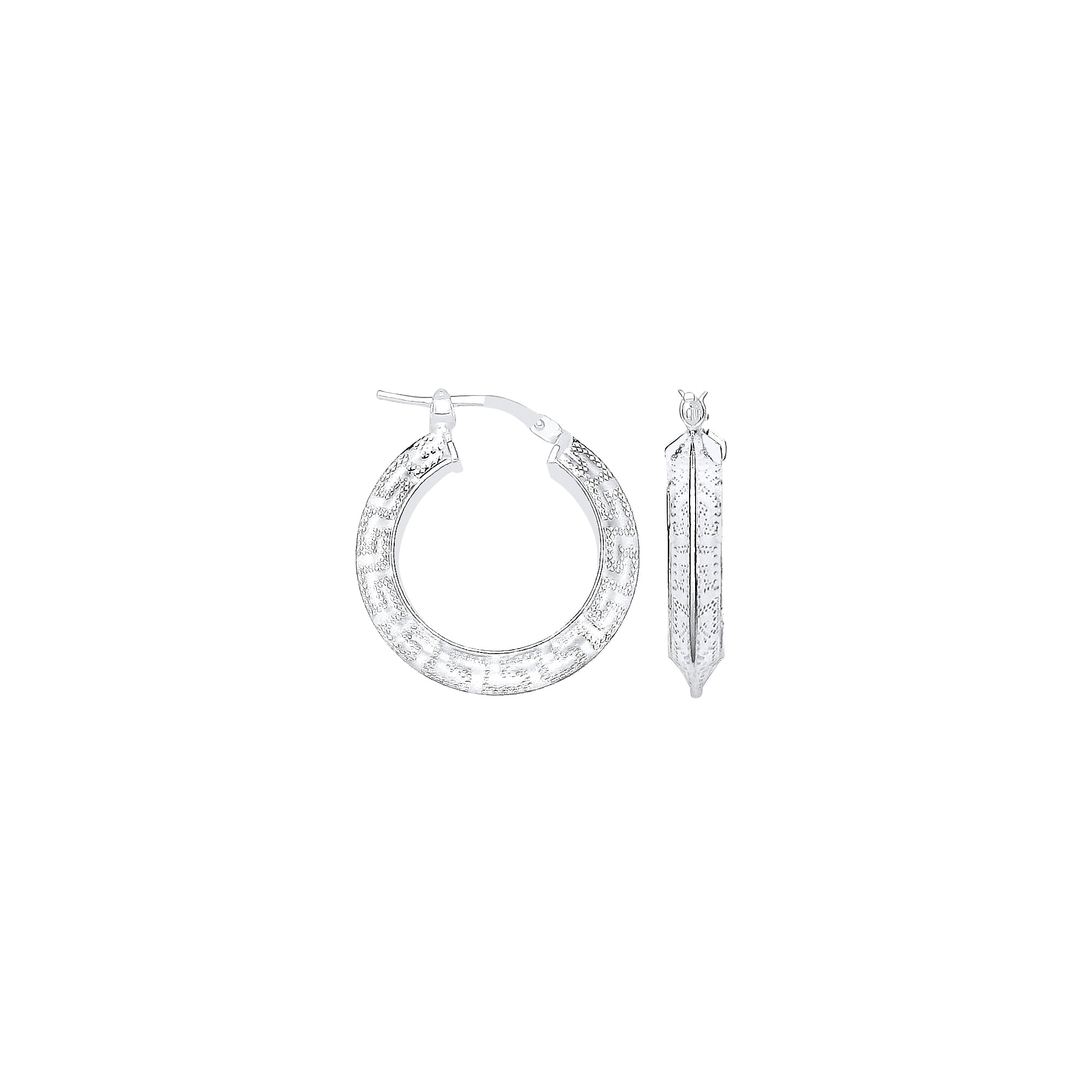 925 Sterling Silver Greek Key 15mm Hoop Earrings