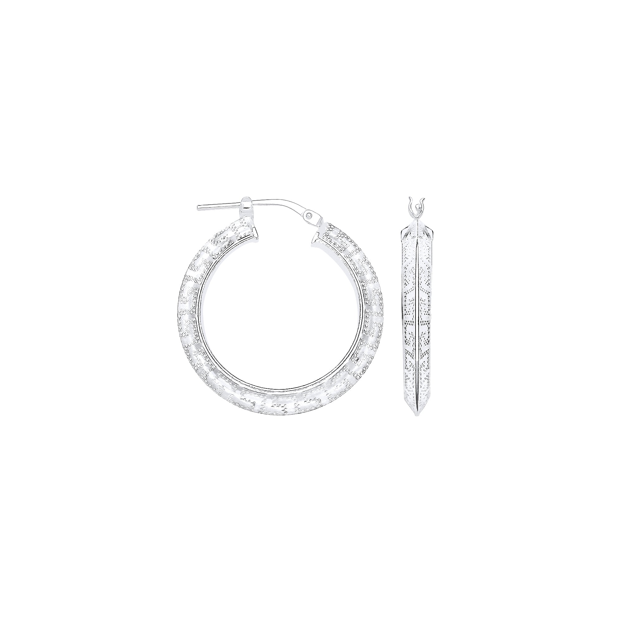 925 Sterling Silver Greek Key 20mm Hoop Earrings