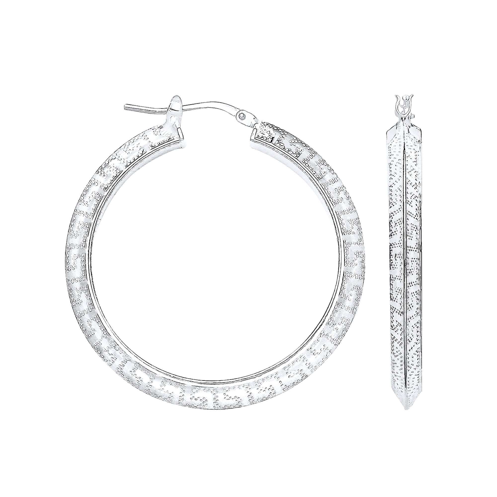 925 Sterling Silver Greek Key 30mm Hoop Earrings