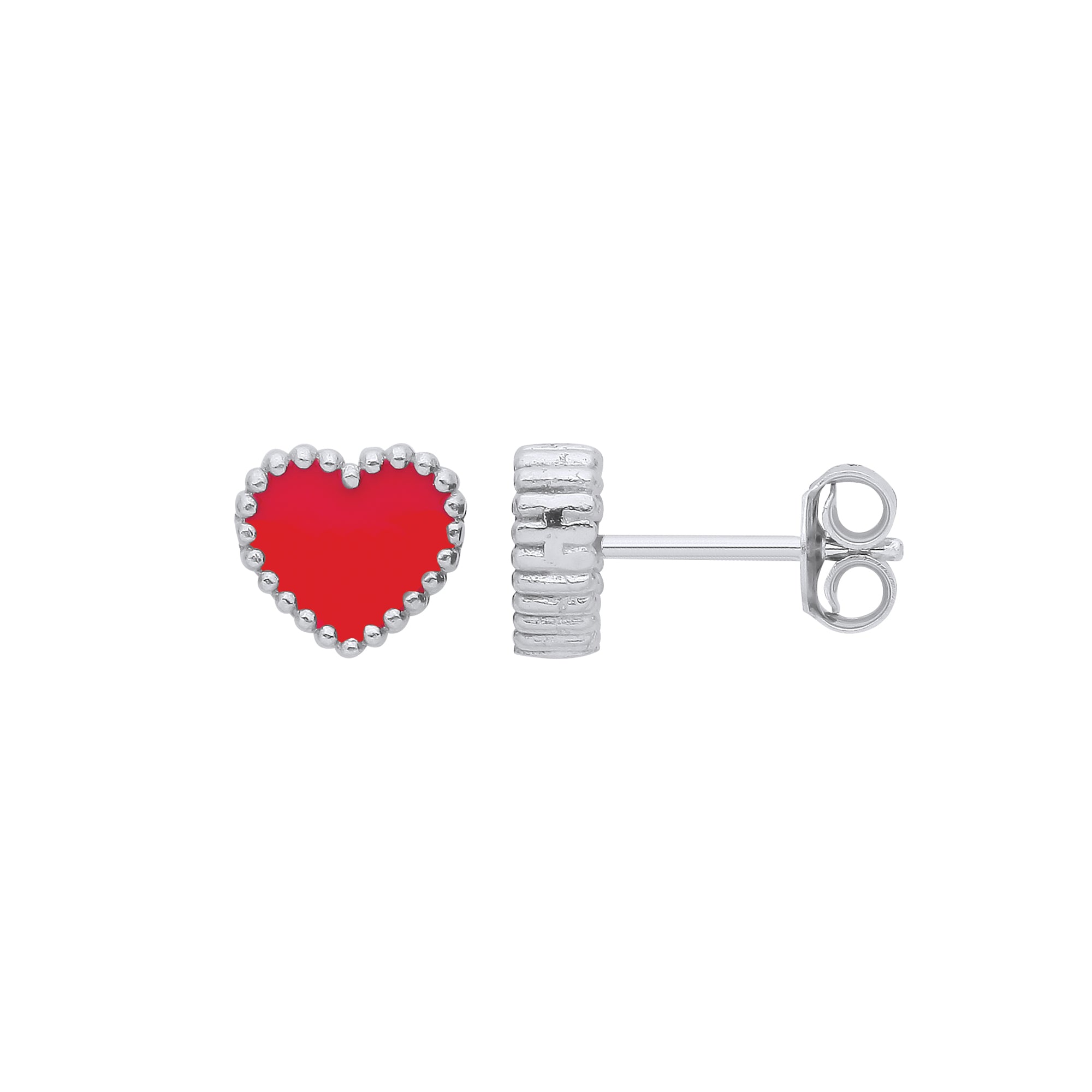 925 Sterling Silver Red Enamel Heart Studs