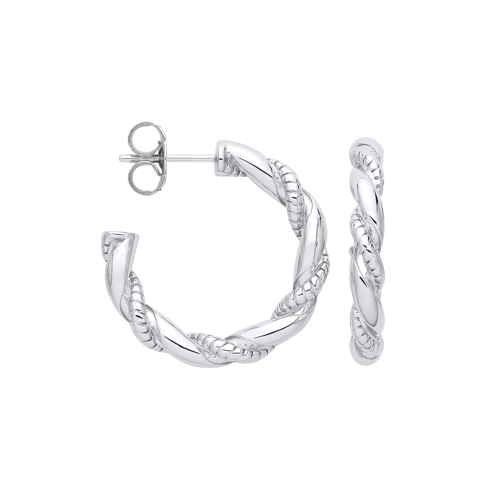 925 Sterling Silver Plain & Ribbed Twisted Hoop Earrings