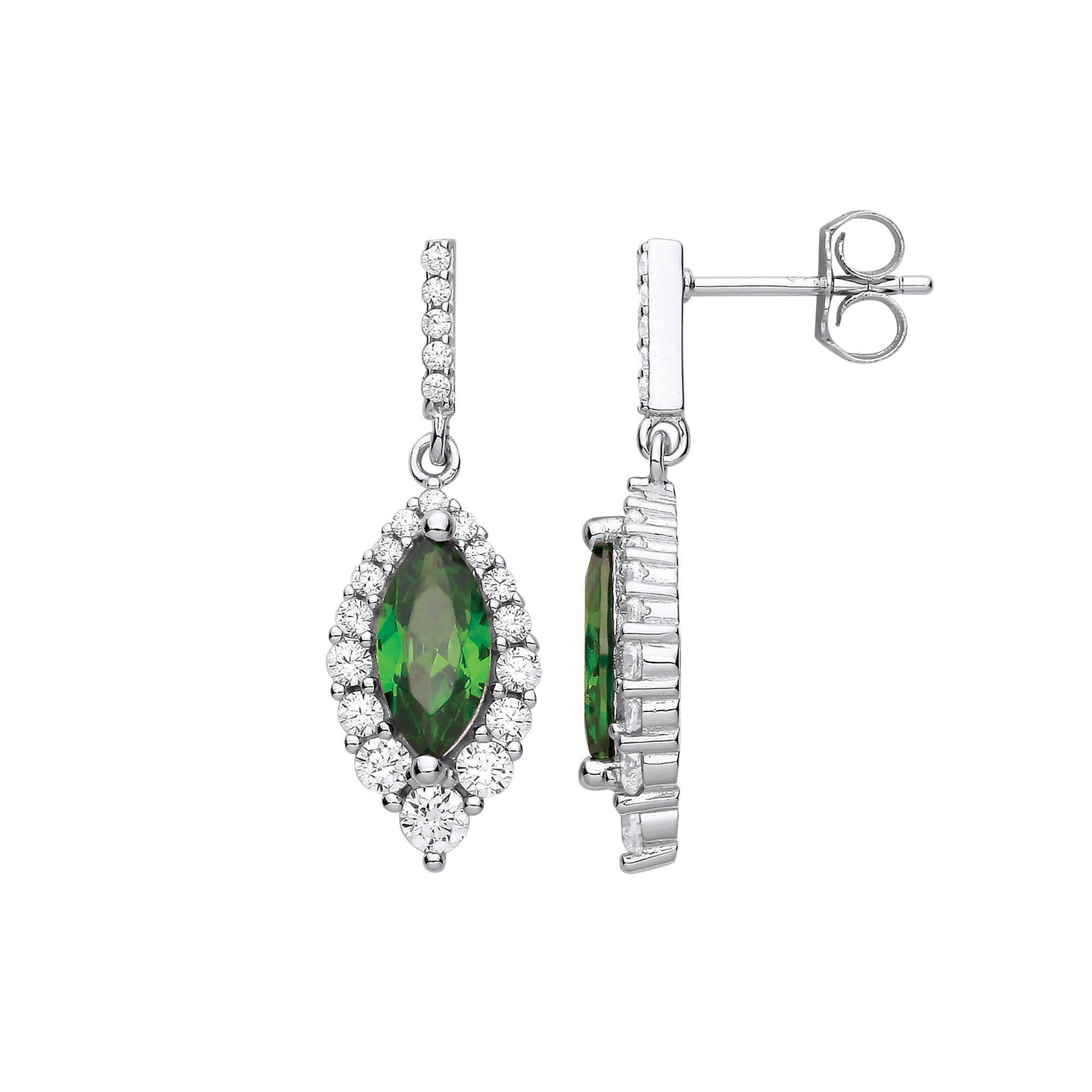 925 Sterling Silver Green Marquise Cubic Zirconia Drop Earrings