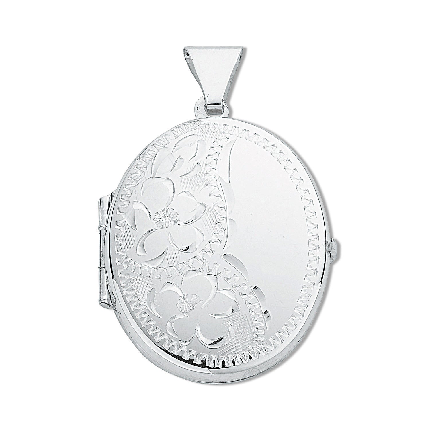 925 Sterling Silver Medium Engraved Oval Shaped Locket with Chain