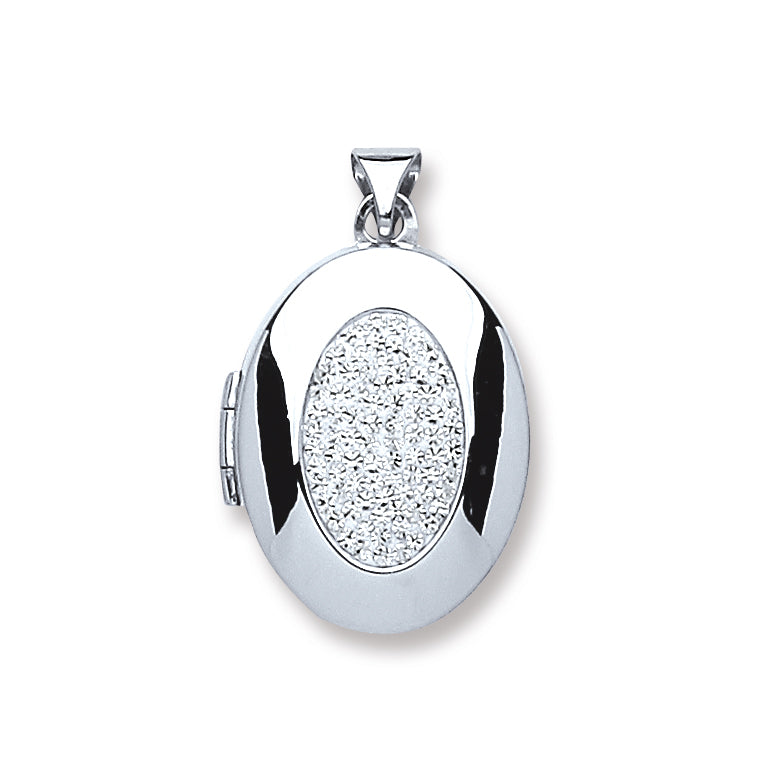 925 Sterling Silver Oval with Crystals Locket