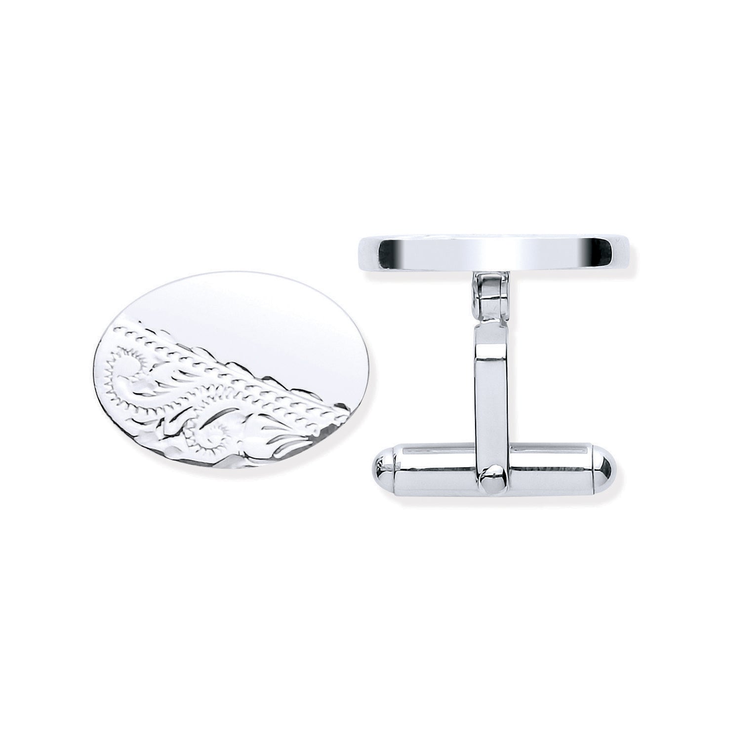 925 Sterling Silver Plain & Engraved Oval Cufflinks