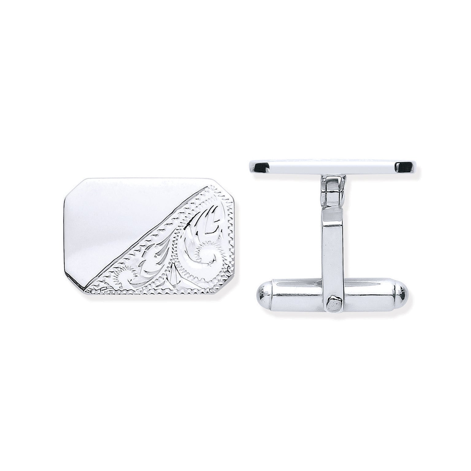 925 Sterling Silver Plain & Engraved Rectangle Cufflinks