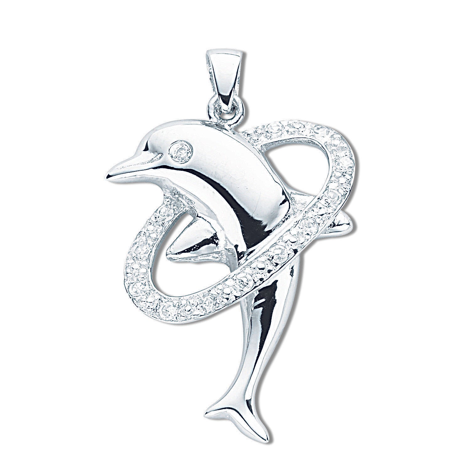 925 Sterling Silver Cz Dolphin Pendant with Chain