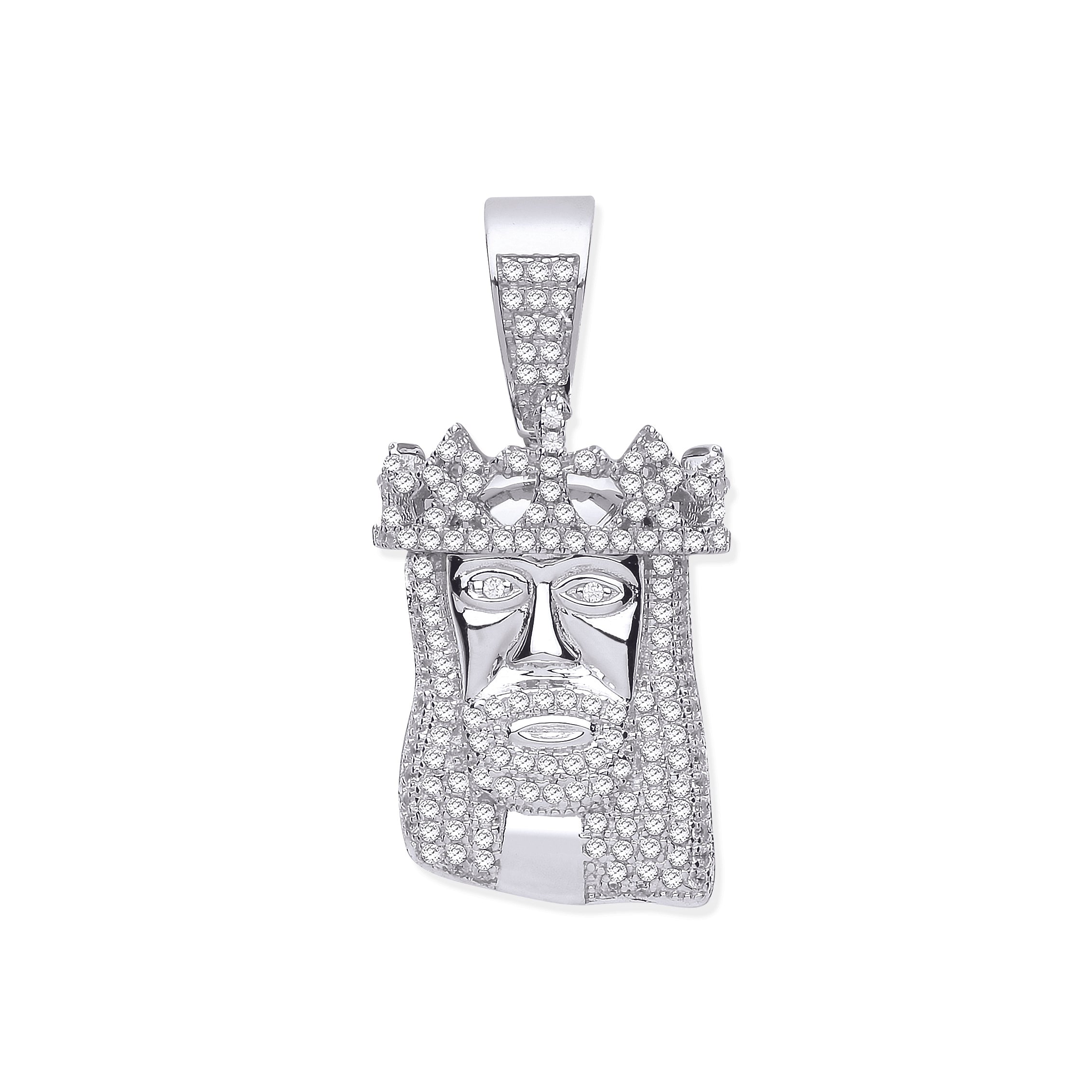 925 Sterling Silver CZ Pendant Jesus with Crown With Chain