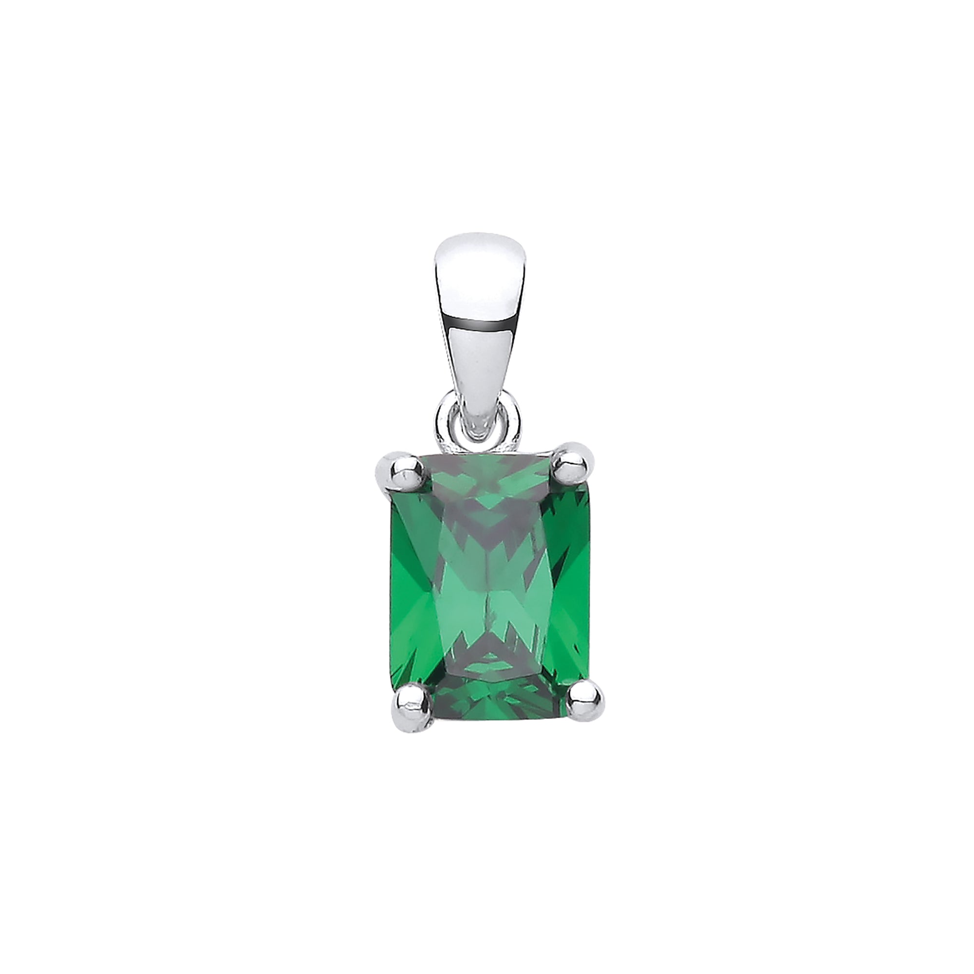 925 Sterling Silver Emerald Cz Pendant with Chain