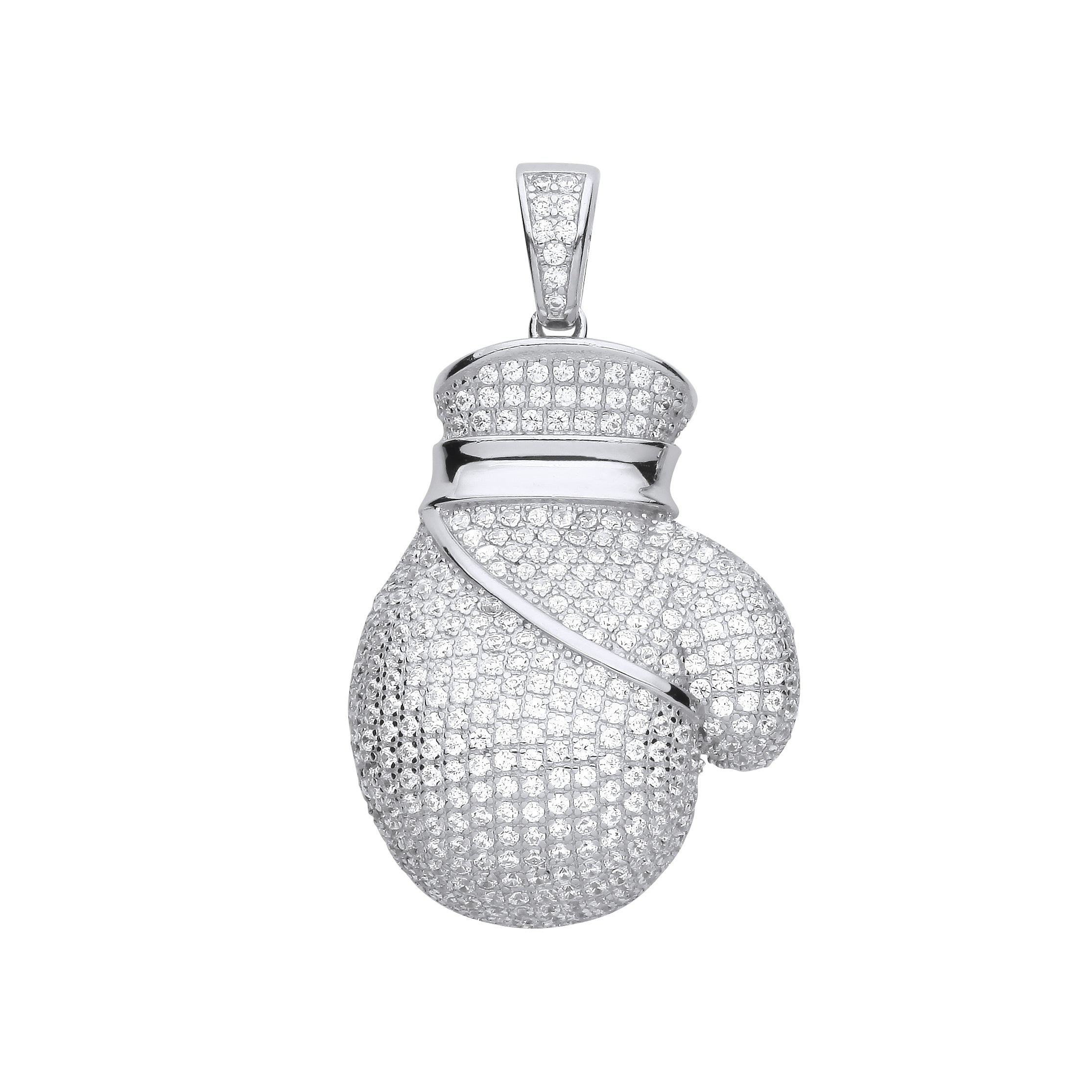 925 Sterling Silver CZ Big Boxing Glove Pendant with Chain