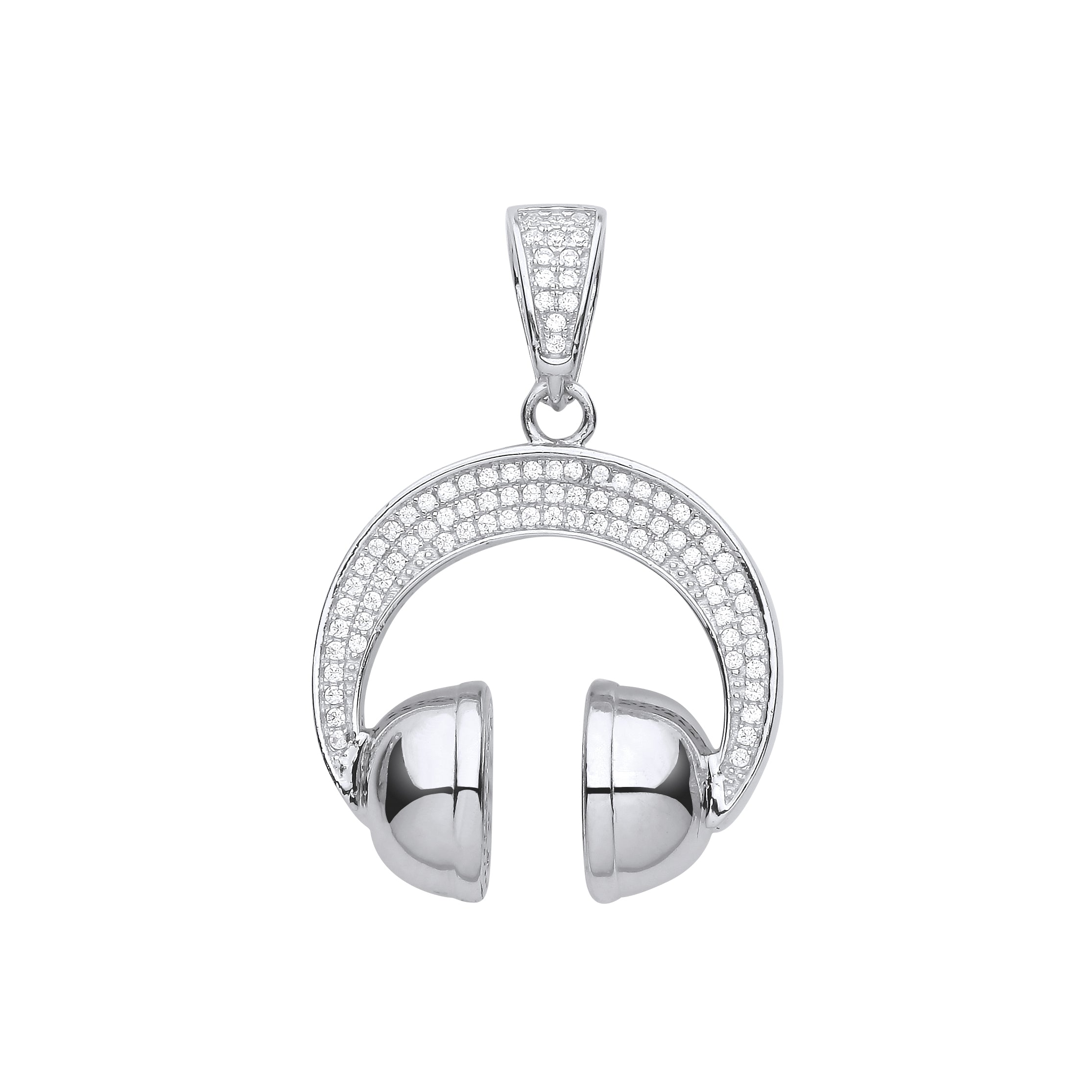 925 Sterling Silver Headphones CZ Pendant With Chain