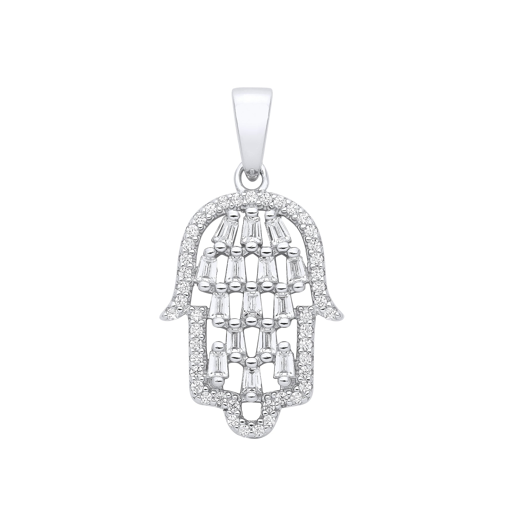 925 Sterling Silver Hamsa Cubic Zirconia Pendant with chain